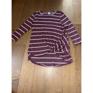 I Joah Long Sleeve Striped Top Maroon White Twist Waist Lightweight Sweater